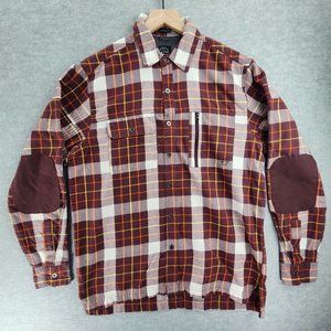 Wrangler Shirt Mens Medium Red Plaid All Terrain Gear Elbow Patches Rugged ATG